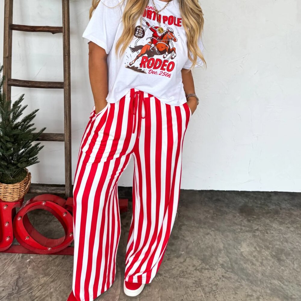 Red and White Vertical Vibe Striped Pants